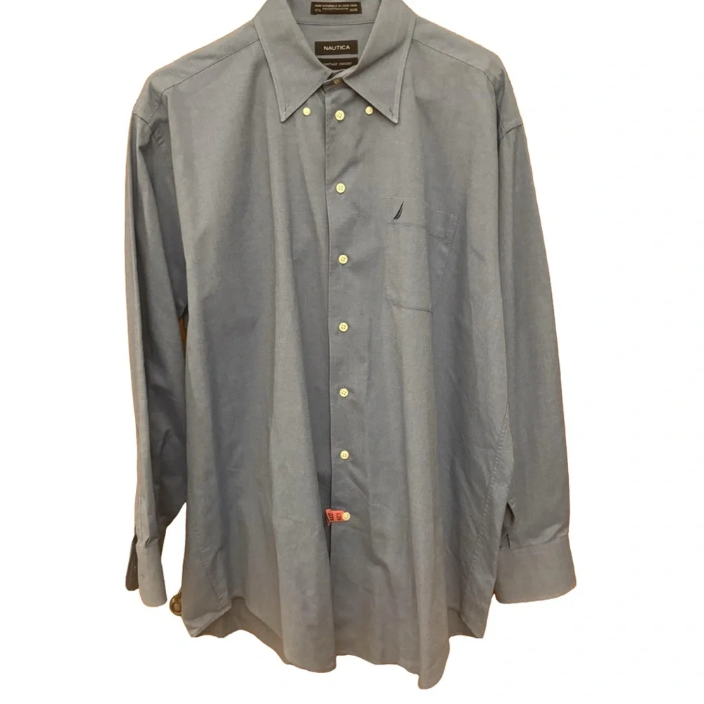 Nautica blue button-down dress shirt vintage Oxford collection size 17.5 34/35 - Picture 2 of 4